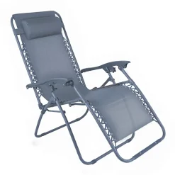 Fauteuil relax de jardin en acier et textilène inclinable bleu foncé Oviala