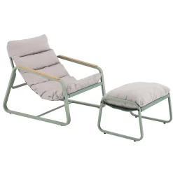 Fauteuil relax en acier et textilène avec repose-pieds vert cactus Oviala