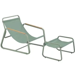 Fauteuil relax en acier et textilène avec repose-pieds vert cactus Oviala