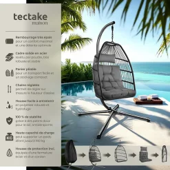 Fauteuil suspendu avec structure et coussin jusqu'à 160kg