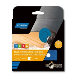 Feuilles abrasives tous matériaux Norton ø125 mm, Grain 180 - 5 feuilles