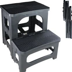 FISHTEC - Escabeau 2 Marches - Pliable et Antidérapant - Polypropylène Résistant - Compact et Stable