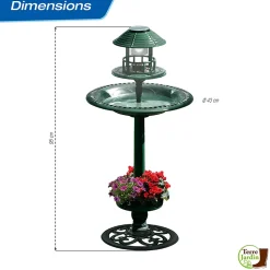 Fontaine abreuvoir à oiseaux sur pied avec lampe solaire et mangeoire
