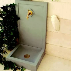 Fontaine de jardin Avalon grise en pierre reconstituée H.76 cm