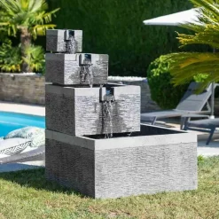 Fontaine de jardin bassin carré 4 coupes noir gris