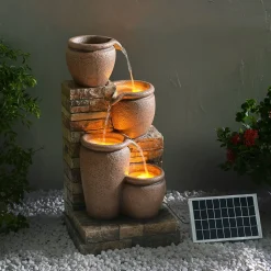 Fontaine solaire en forme de bol en polyrésine, marron Teamson Home