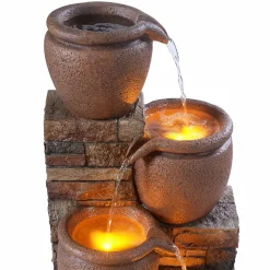 Fontaine solaire en forme de bol en polyrésine, marron Teamson Home