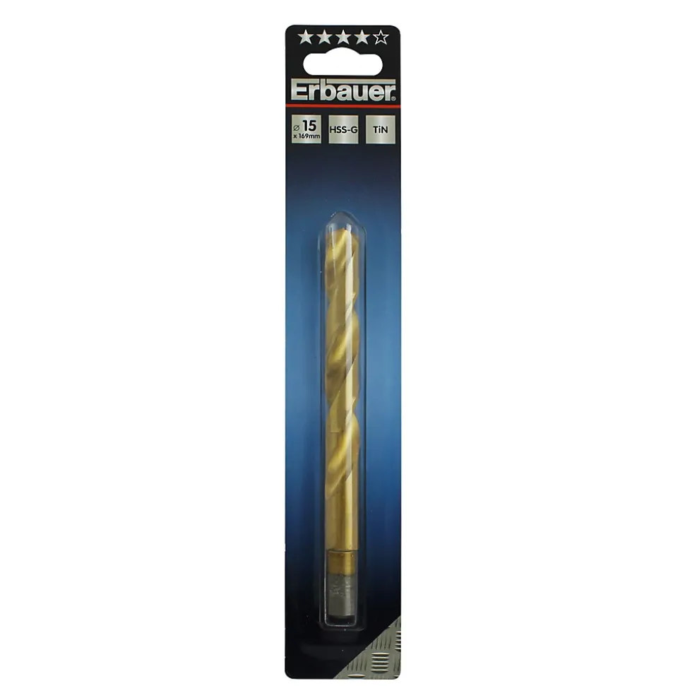 Foret métal (x1) - dimensions Ø.15 x L.169 mm - emmanchement Cylindrique - Erbauer