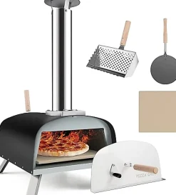 Four à Pizza Extérieur Pied Pliable Feu au Bois 33cm Cheminée Amovible