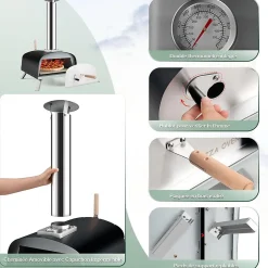 Four à Pizza Extérieur Pied Pliable Feu au Bois 33cm Cheminée Amovible