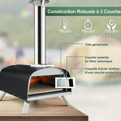 Four à Pizza Extérieur Pied Pliable Feu au Bois 33cm Cheminée Amovible