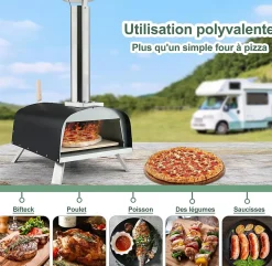 Four à Pizza Extérieur Pied Pliable Feu au Bois 33cm Cheminée Amovible