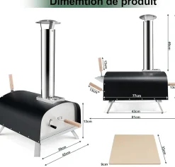 Four à Pizza Extérieur Pied Pliable Feu au Bois 33cm Cheminée Amovible