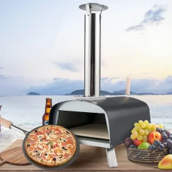 Four à Pizza Extérieur Pied Pliable Feu au Bois 33cm Cheminée Amovible