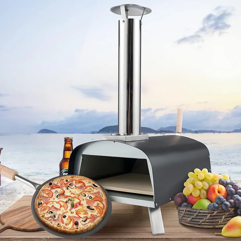 Four à Pizza Extérieur Pied Pliable Feu au Bois 33cm Cheminée Amovible