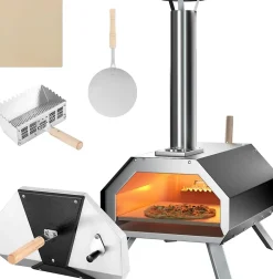 Four à Pizza Portable Pieds Pliables à 3 couches en Acier Inoxydable Thermomètre