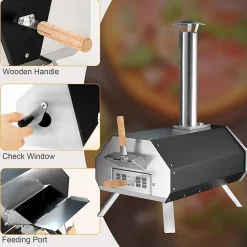 Four à Pizza Portable Pieds Pliables à 3 couches en Acier Inoxydable Thermomètre