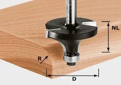 Fraise à moulurer HW FESTOOL S8 D19,1 R3 - queue 8 mm, NL 10 mm, GL 50 mm. Petit roulement de guidage 9,5 mm inclus.