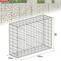 Gabion de jardin Lenox en acier galvanisé Mailles : 5 x 10 cm, 5 tailles au choix, modèle 100 x 90 x 30 cm