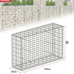 Gabion de jardin Lenox en acier galvanisé Mailles : 5 x 10 cm, 5 tailles au choix, modèle 100 x 80 x 30 cm