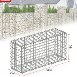 Gabion de jardin Lenox en acier galvanisé Mailles : 5 x 10 cm, 5 tailles au choix, modèle 100 x 50 x 30 cm