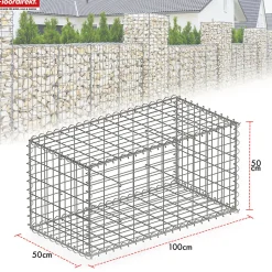 Gabion de jardin Lenox en acier galvanisé Mailles : 5 x 10 cm, 5 tailles au choix, modèle 100 x 50 x 50 cm