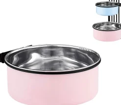 Gamelle de 850 ml à suspendre pour cage pour chien rose
