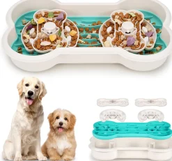 Gamelles pour chien à alimentation lente Double gamelle anti-étouffement en forme d'os