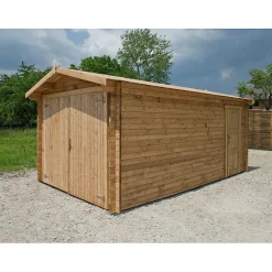 Garage bois massif traité marron 14,84m² 40mm avec toit voliges 20mm Gardy Shelter