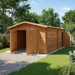 Garage bois massif traité 40mm 370x550cm avec toit bitumé - Gardy Shelter