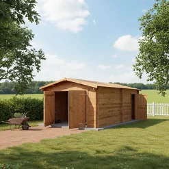 Garage bois massif traité 40mm 370x550cm avec toit bitumé - Gardy Shelter
