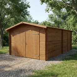 Garage bois massif traité 20,35m² Gardy Shelter avec toit bitumé