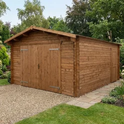 Garage bois massif traité 40mm 398x498cm anti-tempête Gardy Shelter