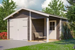 Garage bois SKAN HOLZ Varberg 2, 500x525cm, 45mm, traitement coloré gris ardoise