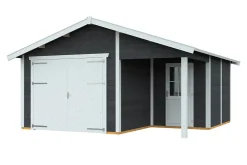 Garage bois SKAN HOLZ Varberg 2, 500x525cm, 45mm, traitement coloré gris ardoise