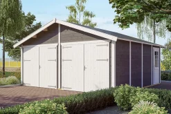 Garage bois SKAN HOLZ Varberg 3, 570x525cm, 45mm, traitement coloré gris ardoise