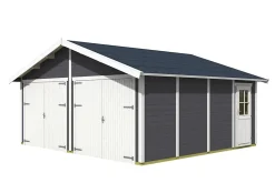 Garage bois SKAN HOLZ Varberg 3, 570x525cm, 45mm, traitement coloré gris ardoise