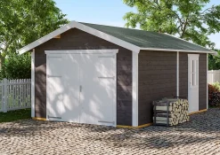 Garage bois SKAN HOLZ Varberg 1, 370x525cm, 45mm, traitement coloré gris ardoise