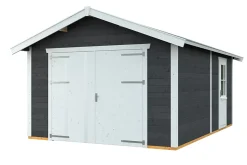Garage bois SKAN HOLZ Varberg 1, 370x525cm, 45mm, traitement coloré gris ardoise