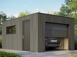 Garage Composite SILVERSTONE - Bardage Couleur Ardoise - Surface : 20m2 - Porte Sectionnelle Motorisée - 2 télécommandes