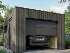 Garage Composite SILVERSTONE - Bardage Couleur Ardoise - Surface : 20m2 - Porte Sectionnelle Motorisée - 2 télécommandes