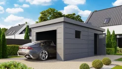 Garage métal acier de 22,5 m² anthracite avec porte sectionnelle - TELLURIA 3663