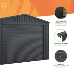 Garage Métal 19,52m² Jarama - 576x338x243cm - Abri voiture extérieur - Grande porte enroulable - Entrée piétonne latérale