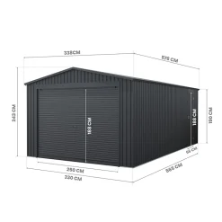 Garage Métal 19,52m² Jarama - 576x338x243cm - Abri voiture extérieur - Grande porte enroulable - Entrée piétonne latérale
