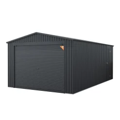 Garage Métal 19,52m² Jarama - 576x338x243cm - Abri voiture extérieur - Grande porte enroulable - Entrée piétonne latérale
