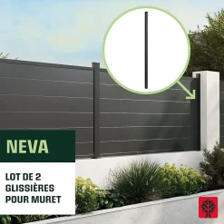 Glissière vendue par 2 en aluminium anthracite pour départ mural Neva Klikstrom, hauteur unitaire 95cm