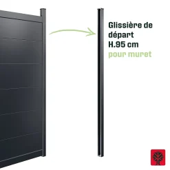 Glissière vendue par 2 en aluminium anthracite pour départ mural Neva Klikstrom, hauteur unitaire 95cm