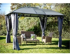 Gloriette aluminium avec rideaux toit 10.80 m² gris anthracite Habrita GL3630AL