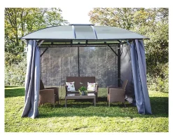 Gloriette aluminium avec rideaux toit 10.80 m² gris anthracite Habrita GL3630AL
