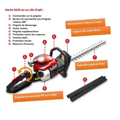 Hecht 9245 Taille haies à essence professionnel Moteur 2 temps système anti vibration